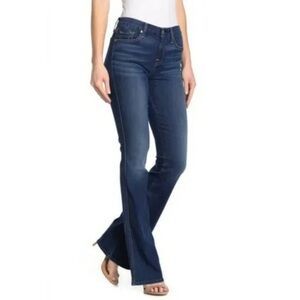 SPANX Dark Blue Flare Bootcut Pull On Jeans Sz S 33 Tall Inseam